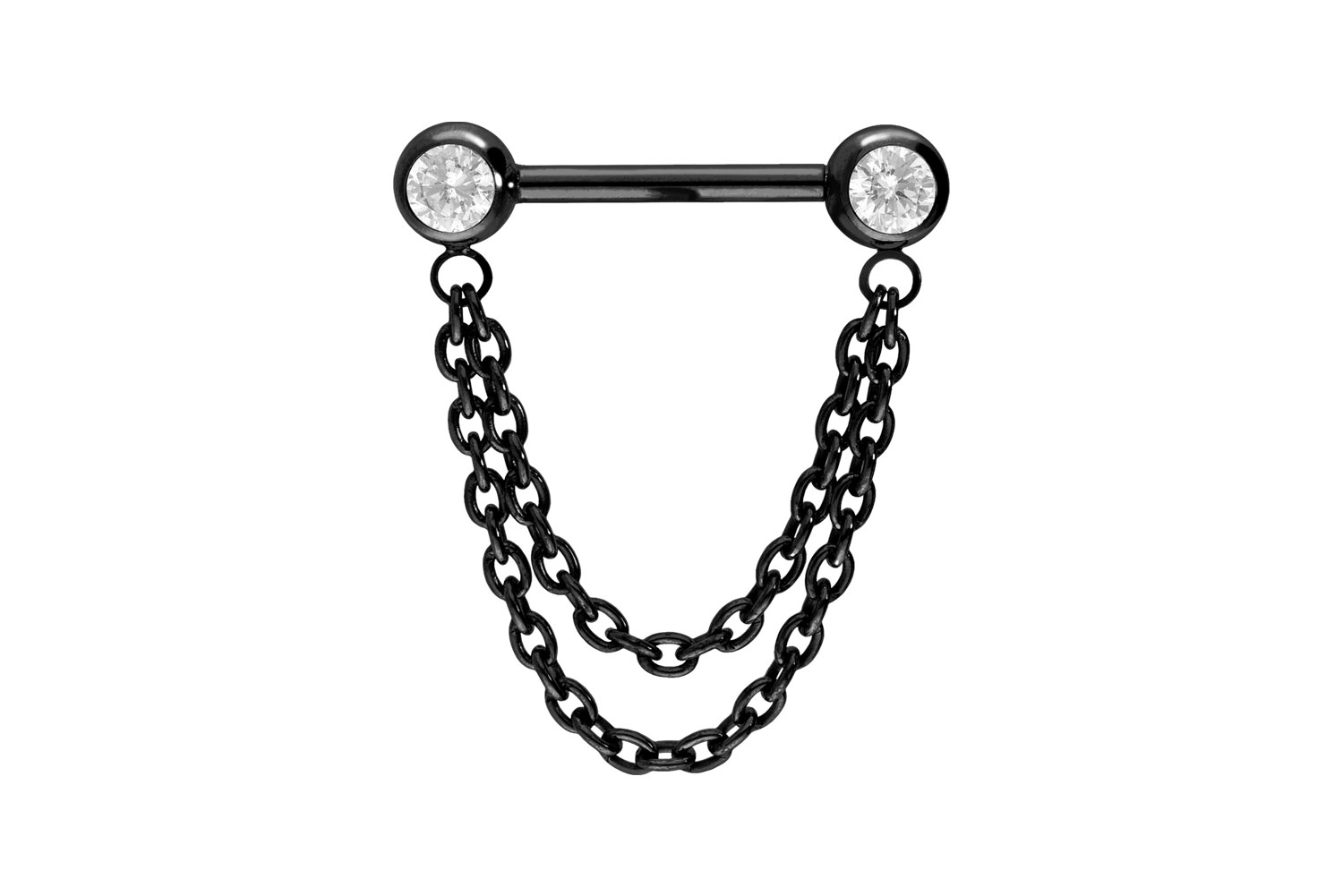 Titan Barbell Piercing mit Push Fit 2 KETTEN + KRISTALLE